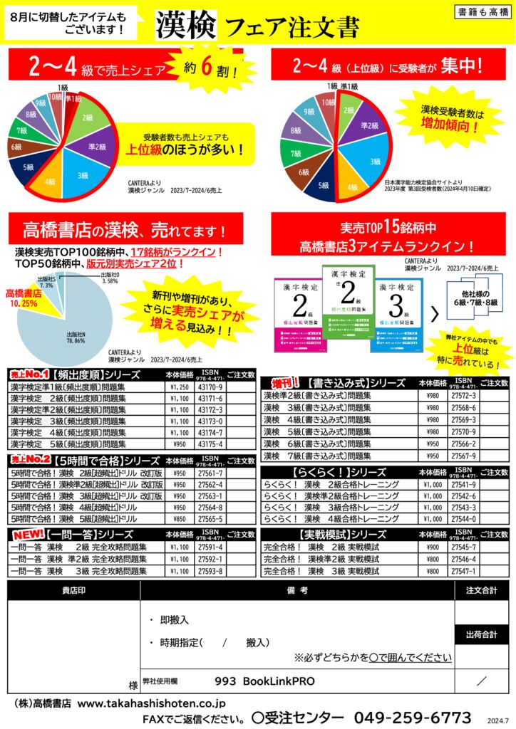 高橋書店】漢検シリーズ注文書 - BookLink